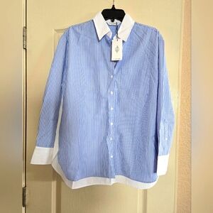 New Stradivarius Oversized Poplin Striped Shrit